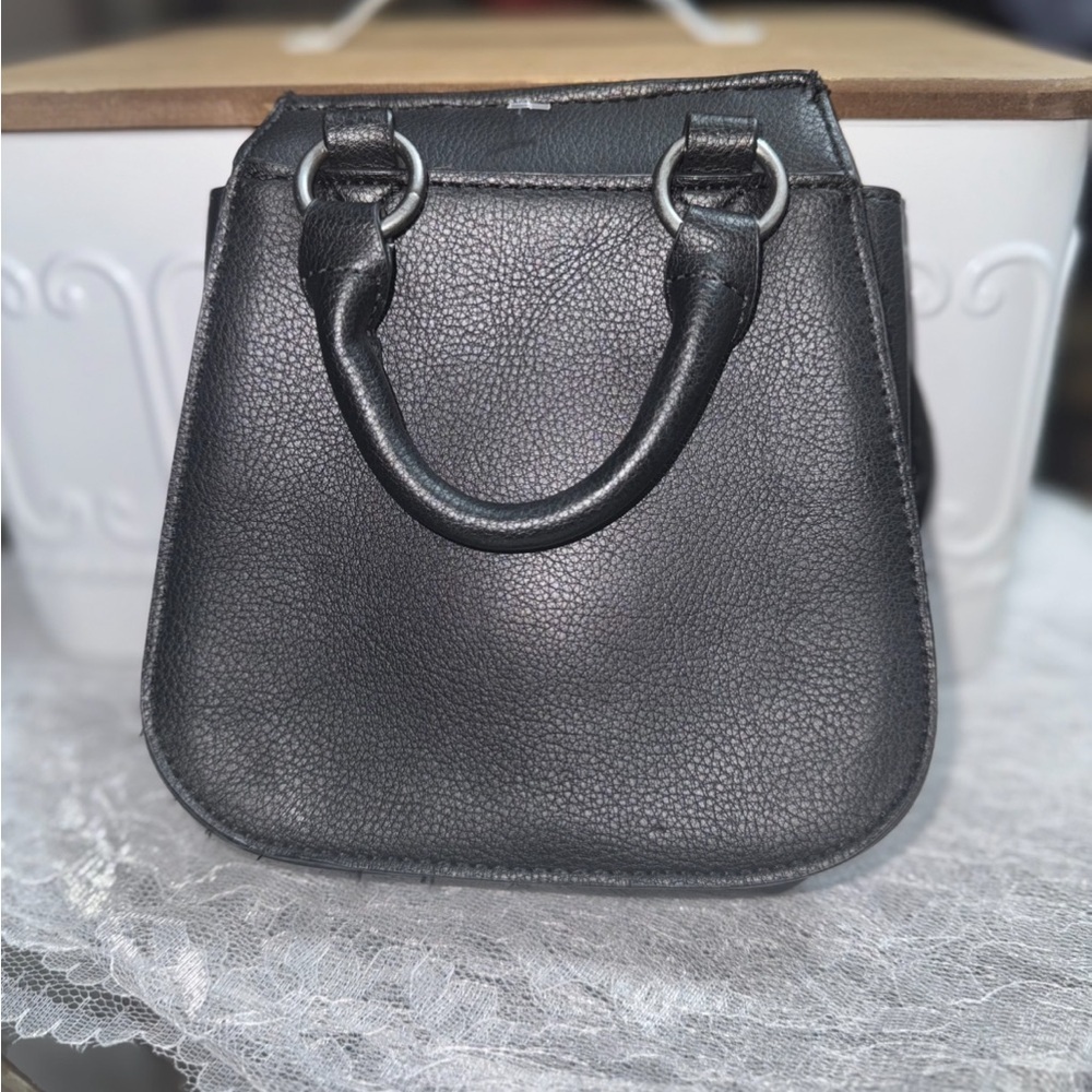 American Eagle black leather Silver Studs/Tassel top handle mini satchel - Picture 8 of 10